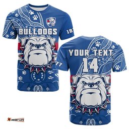 custom text and number bulldogs football t shirt scraggers 1877 aboriginal dot painting newest version