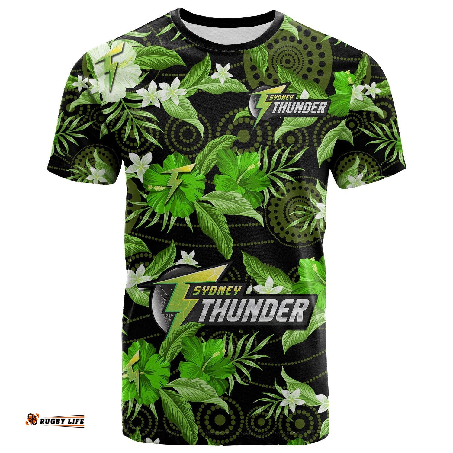 sydney thunder cricket t shirt aboriginal art mix tropical flowers