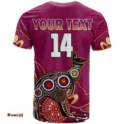 custom text and number maroons rugby t shirt queensland kangaroo aboriginal dot paintings