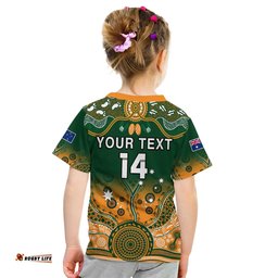 custom text and number australia rugby t shirt aussie sevens green indigenous