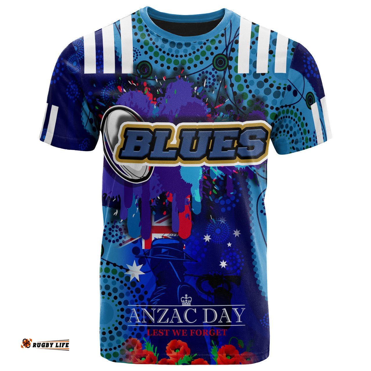 blues rugby t shirt aboriginal anzac day  lest we forget  color drawing patterns t shirt