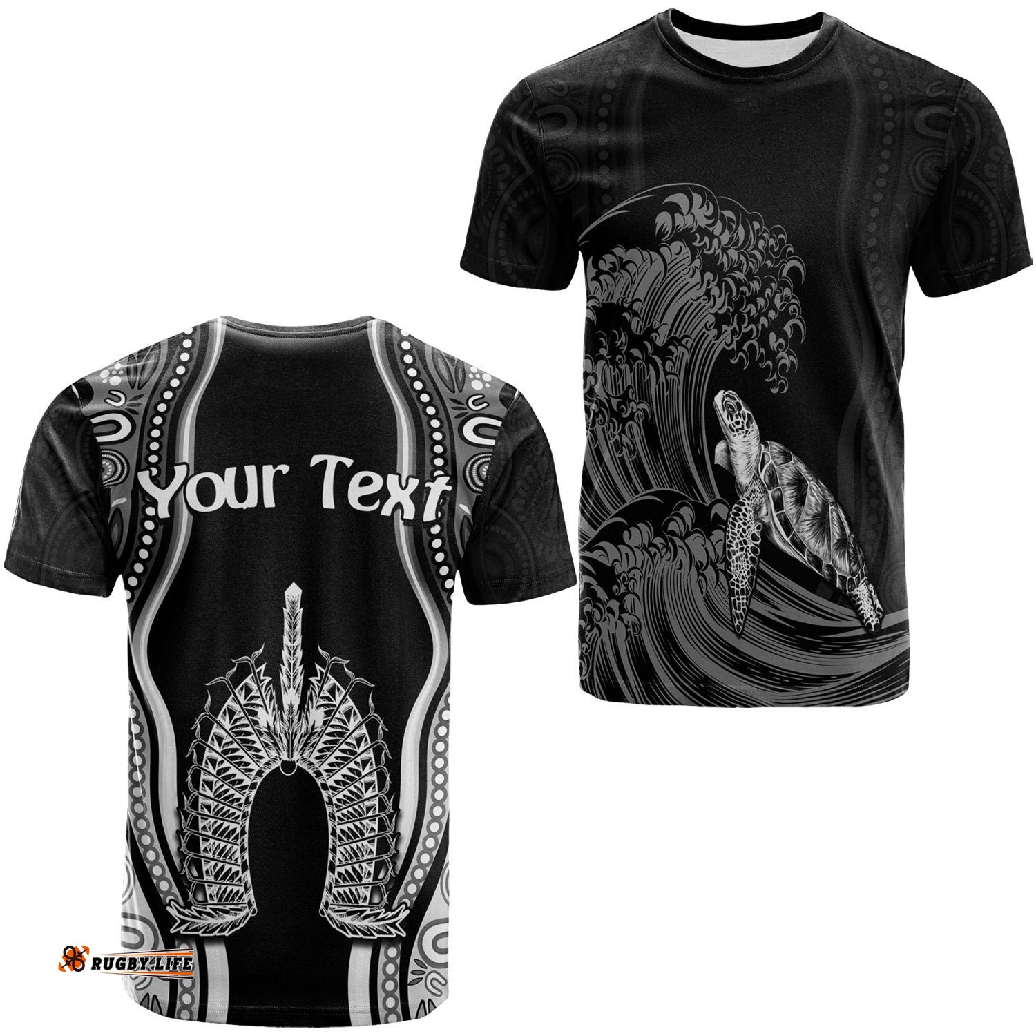 custom personalised torres strait islands t shirt the dhari mix aboriginal turtle version black