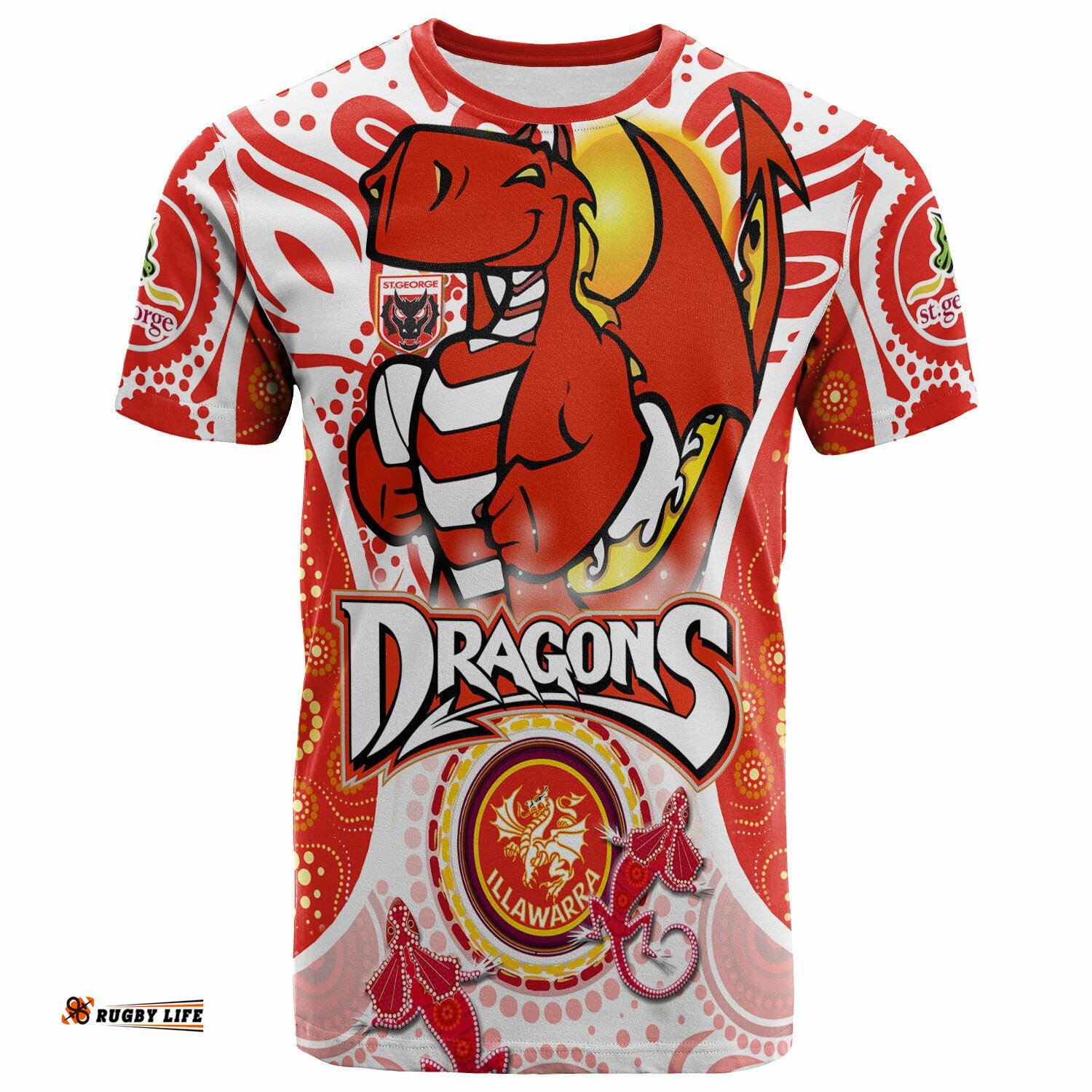 st george rugby t shirt custom st george illawarra dragons mascot with aboriginal art personalised player and number t shirt rlt14