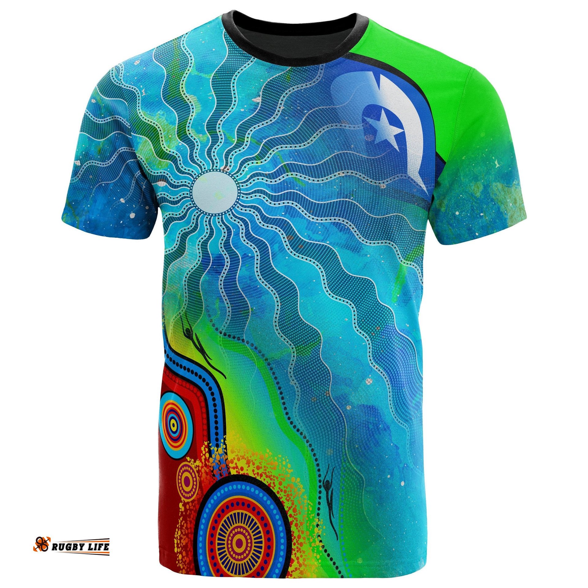 t shirt torres strait islanders flag with aboriginal patterns t shirt