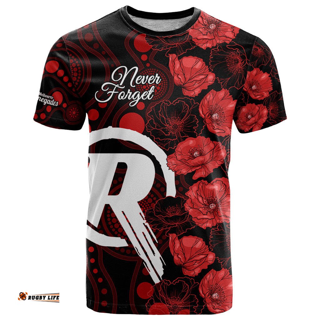 renegades cricket never forget custom t shirt anzac day with poppy aboriginal