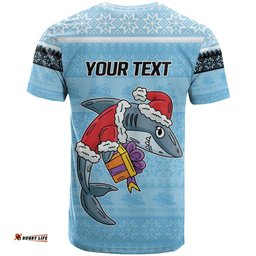 nrl cronulla sutherland christmas personalised t shirt with sharkies santa