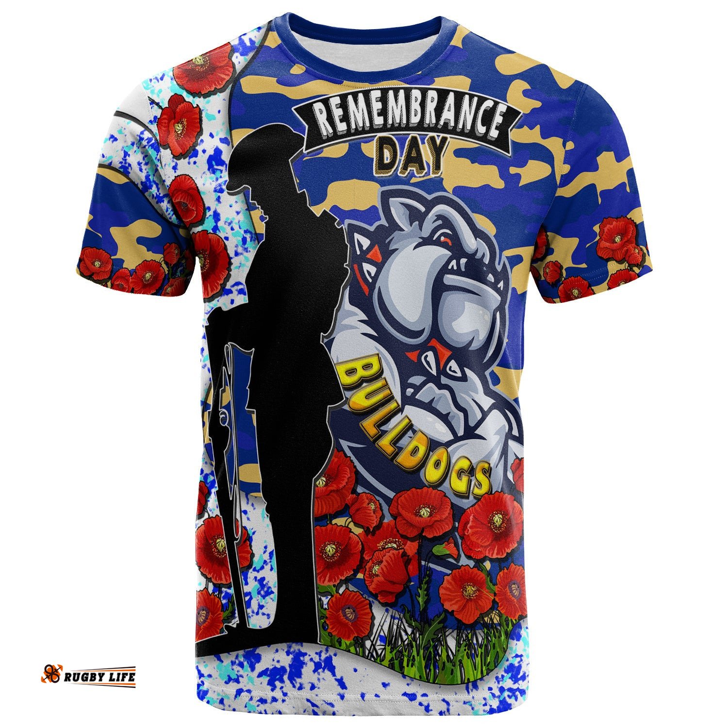 bulldogs rugby t shirt custom bulldogs remembrance day with red poppy t shirt