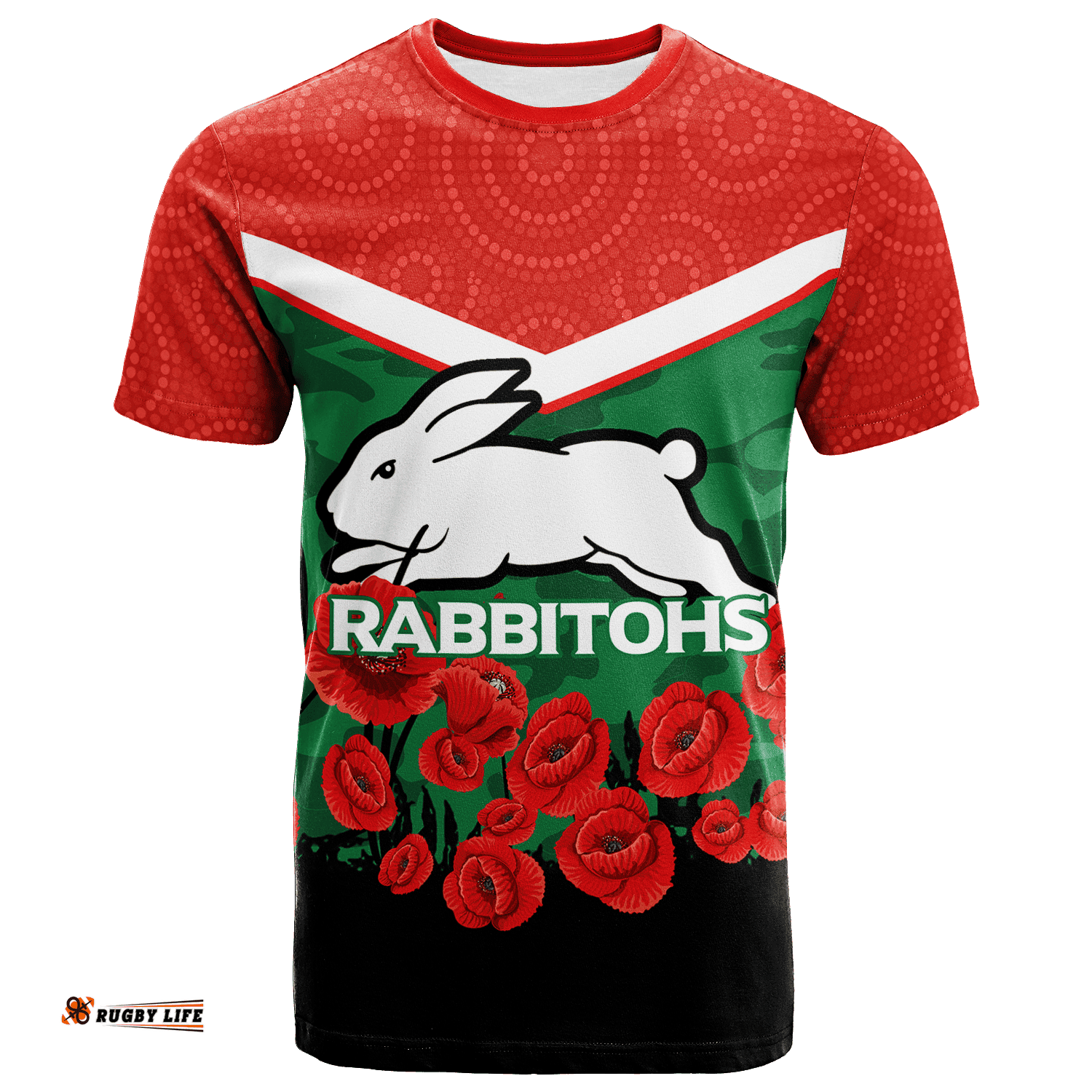 custom personalised rabbitohs anzac day t shirt indigenous art