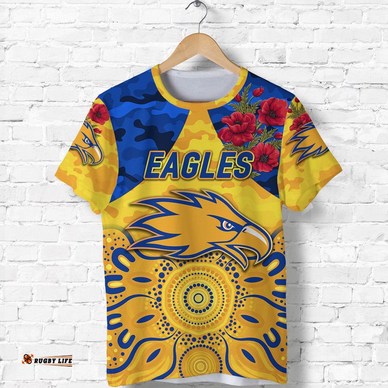 custom personalised west coast eagles anzac t shirt indigenous vibes gold
