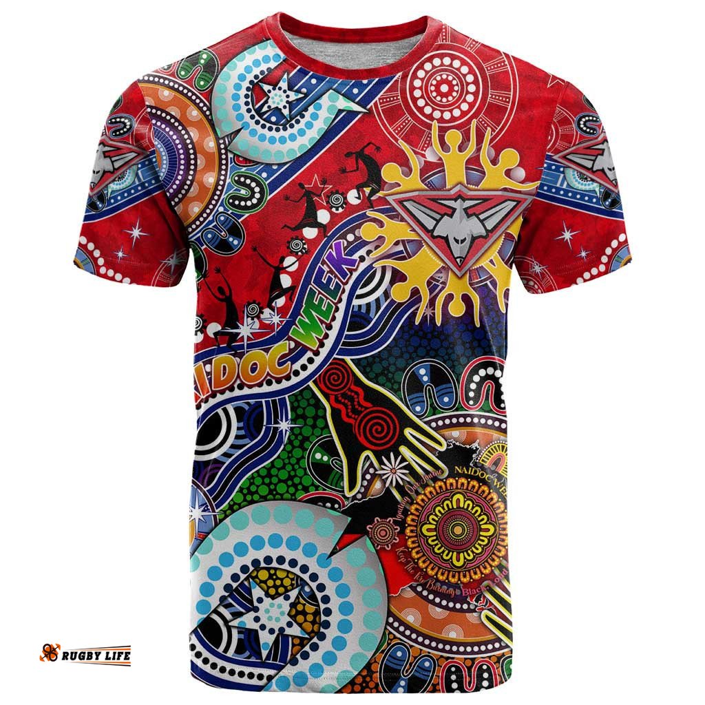custom naidoc week 2024 essendon bombers t shirt australia aboriginal dot painting dt02