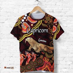 australian astrology t shirt capricorn goanna zodiac aboriginal vibes red