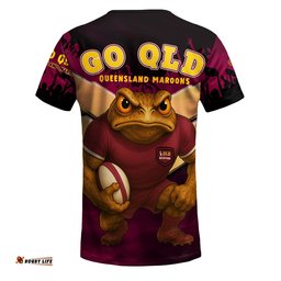 Queensland Maroons T-Shirt - Custom State Of Origin Go QLD Maroons Football Cane Toad Mascot T-Shirt