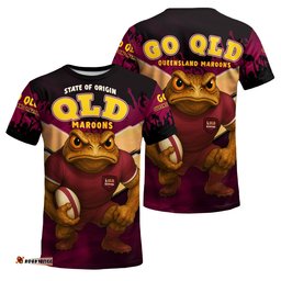 Queensland Maroons T-Shirt - Custom State Of Origin Go QLD Maroons Football Cane Toad Mascot T-Shirt