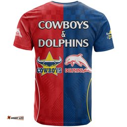 nrl half dolphins and half cowboys rugby t shirt sporty style