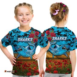 cronulla sutherland sharks anzac 2022 t shirt poppy flowers vibes