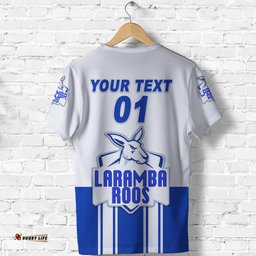 custom personalised laramba roos football club t shirt kangaroos original white custom text and number