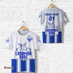 custom personalised laramba roos football club t shirt kangaroos original white custom text and number