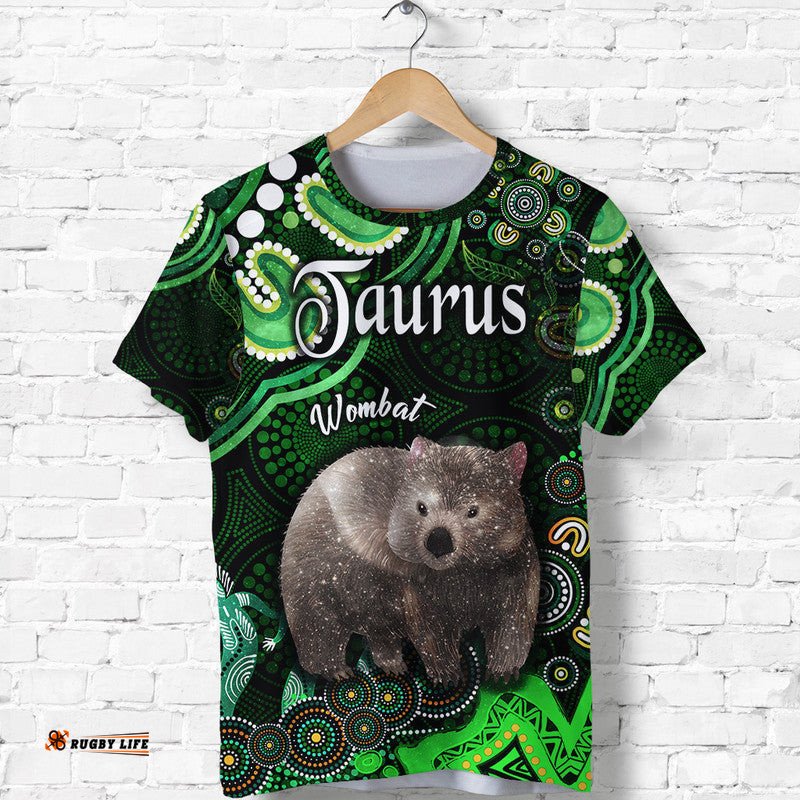 australian astrology t shirt taurus wombat zodiac aboriginal vibes green