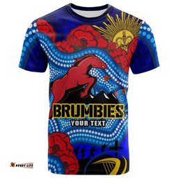 brumbies rugby t shirt custom anzac day brumbies aboriginal pattern with horse and poppy flower