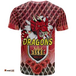 st george illawarra dragons rugby t shirt aboriginal and anzac day with dragons poppy flower patterns t shirt 0