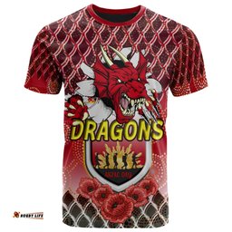 st george illawarra dragons rugby t shirt aboriginal and anzac day with dragons poppy flower patterns t shirt 0