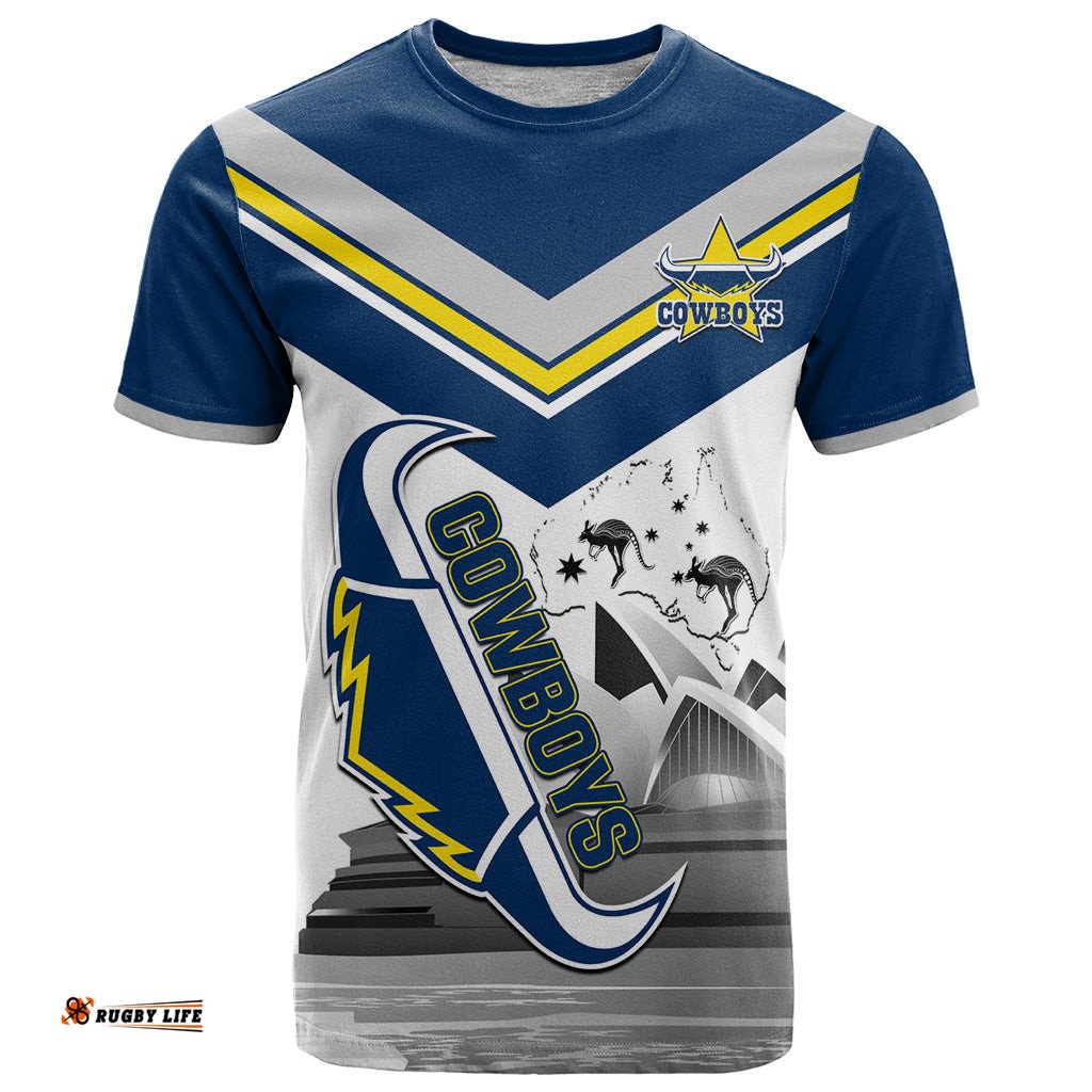 custom australia day cowboys t shirt nrl 2024 sydney opera house with map