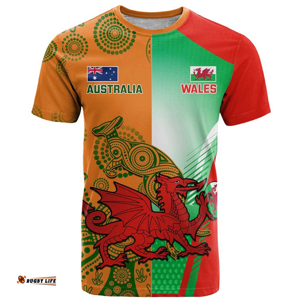 custom australia and wales rugby t shirt wallabies welsh mascots dynamic version