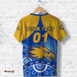 custom personalised west coast eagles t shirt indigenous version blue custom text and number
