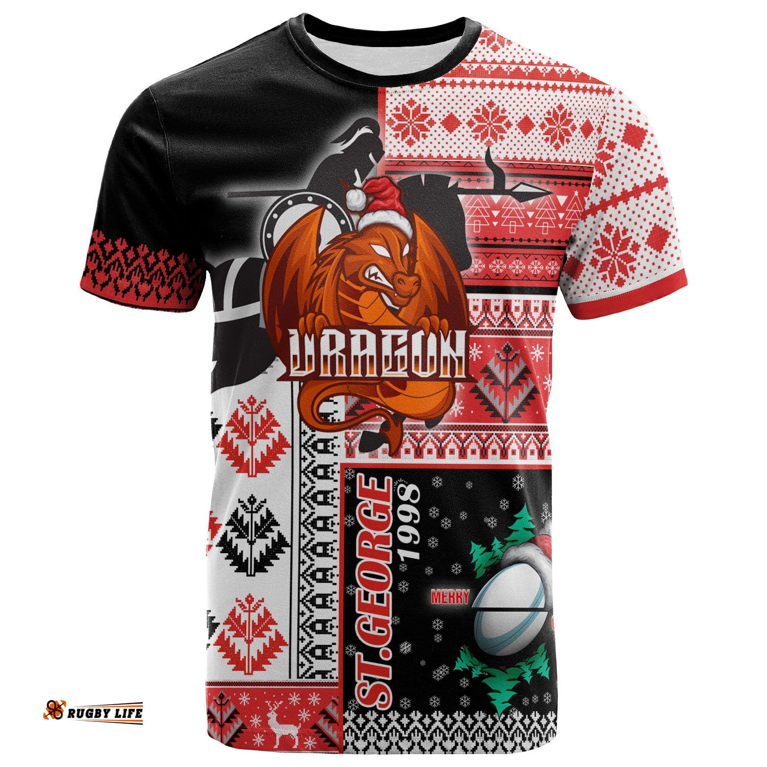 stgeorge rugby t shirt custom christmas snowflakes dragon mascot t shirt