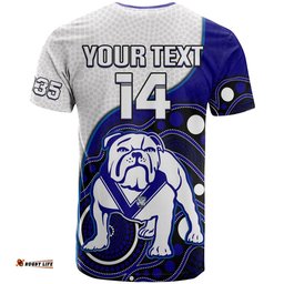 custom text and number bulldogs rugby t shirt go doggies indigenous art