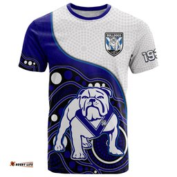 custom text and number bulldogs rugby t shirt go doggies indigenous art
