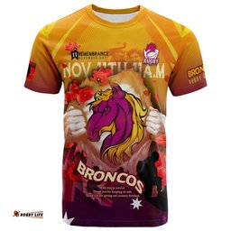 broncos rugby t shirt custom broncos remembrance day lest we forget poppies t shirt