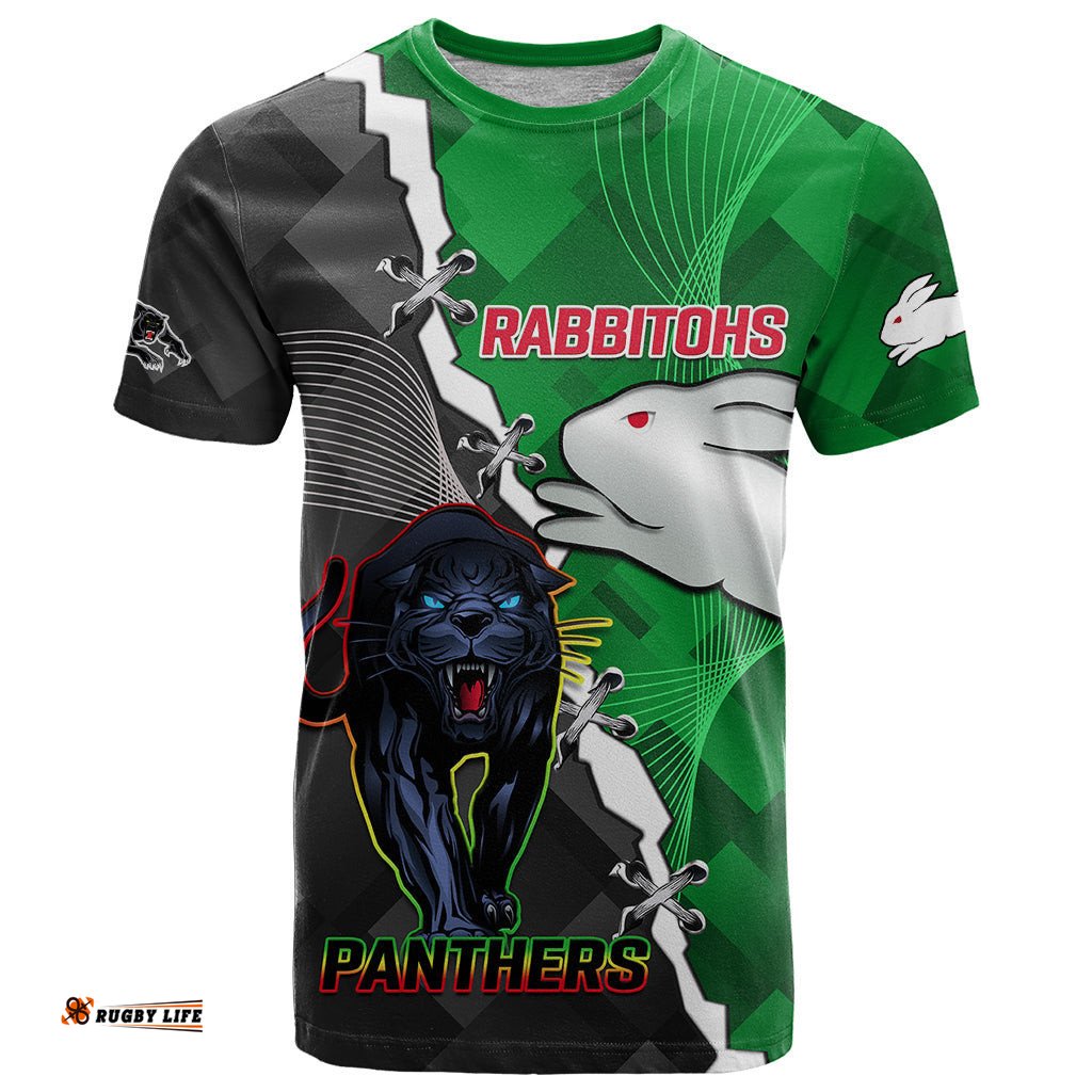 custom personalised rabbitohs mix panthers rugby t shirt sporty style