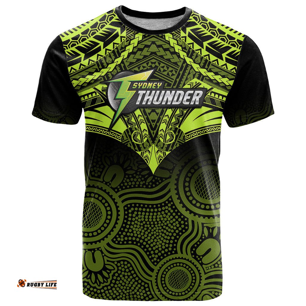 custom sydney thunder cricket t shirt 2023 unique indigenous art mix polynesian pattern