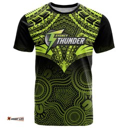 custom sydney thunder cricket t shirt 2023 unique indigenous art mix polynesian pattern