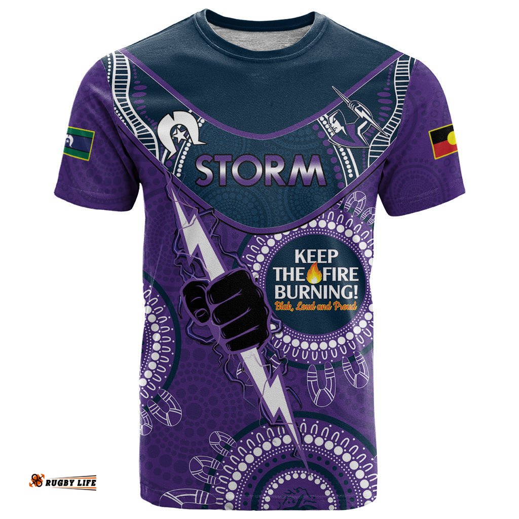 custom nrl storm naidoc week t shirt keep the fire burning indigenous art