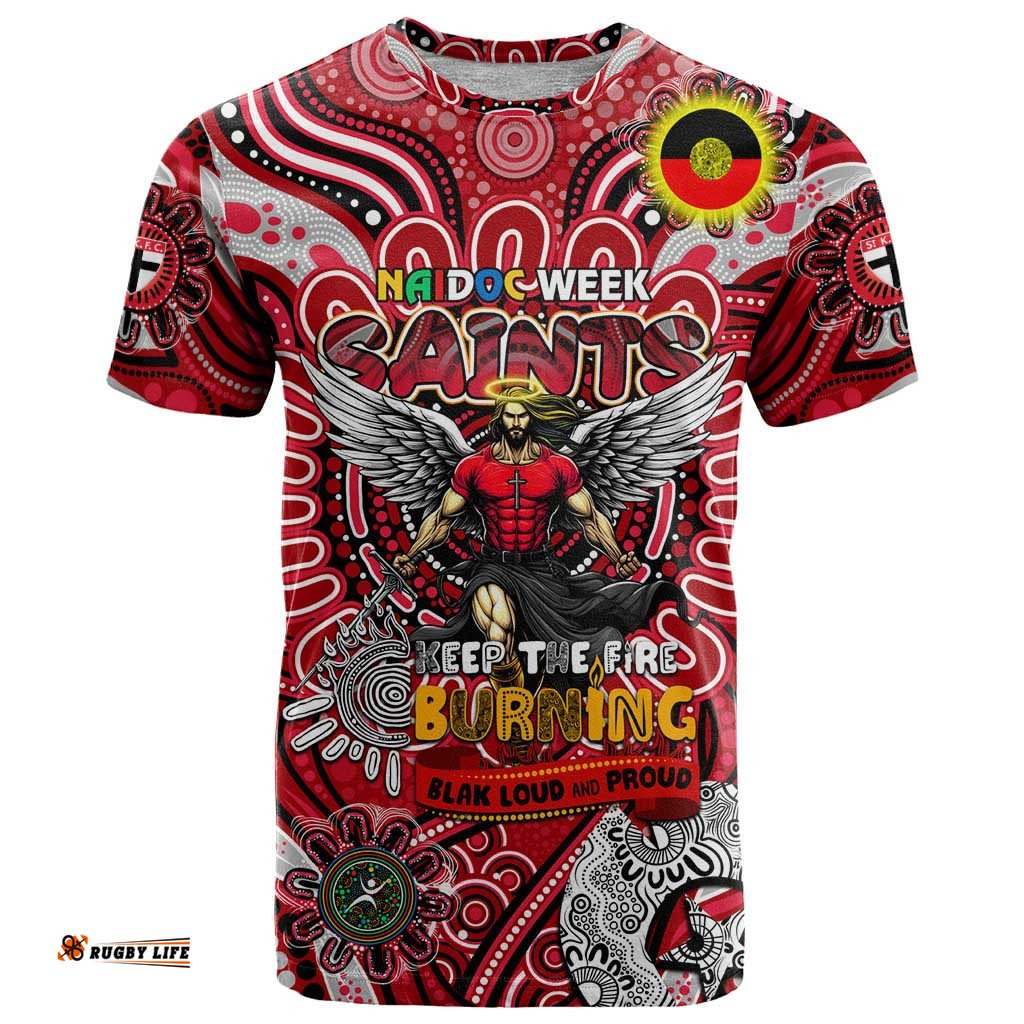 custom st kilda saints naidoc week 2024 t shirt mascot football dt02