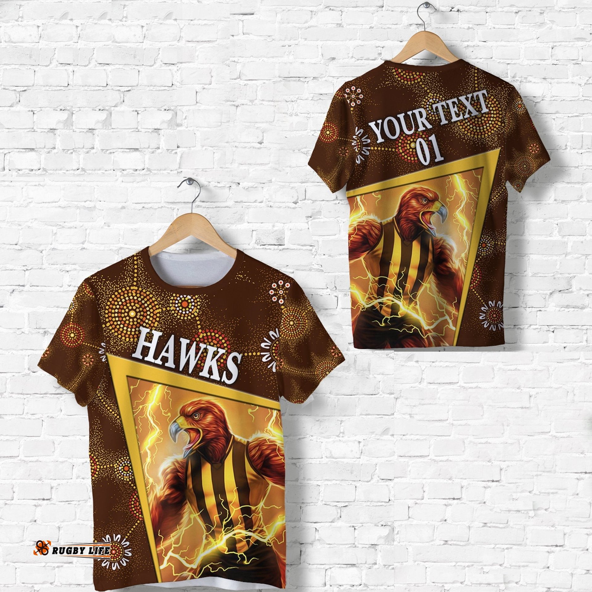 custom personalised hawthorn t shirt hawks indigenous limited edition no.1 custom text and number