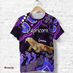 australian astrology t shirt capricorn goanna zodiac aboriginal vibes purple