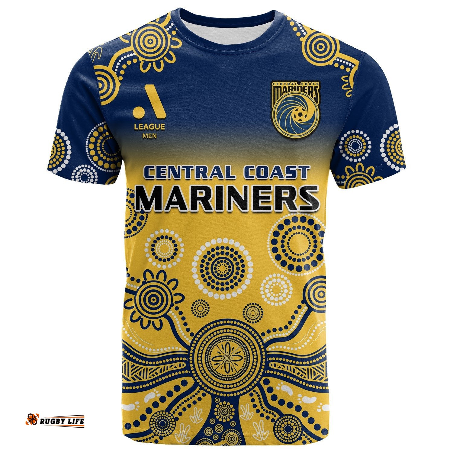 central coast football t shirt a league men mariners 2004 indigenous gradient style