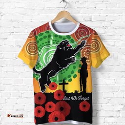 custom personalised panthers anzac day t shirt mix indigenous lest we forget
