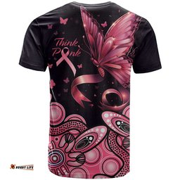 think pink butterfly ribbon aboriginal art t shirt