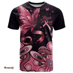 think pink butterfly ribbon aboriginal art t shirt
