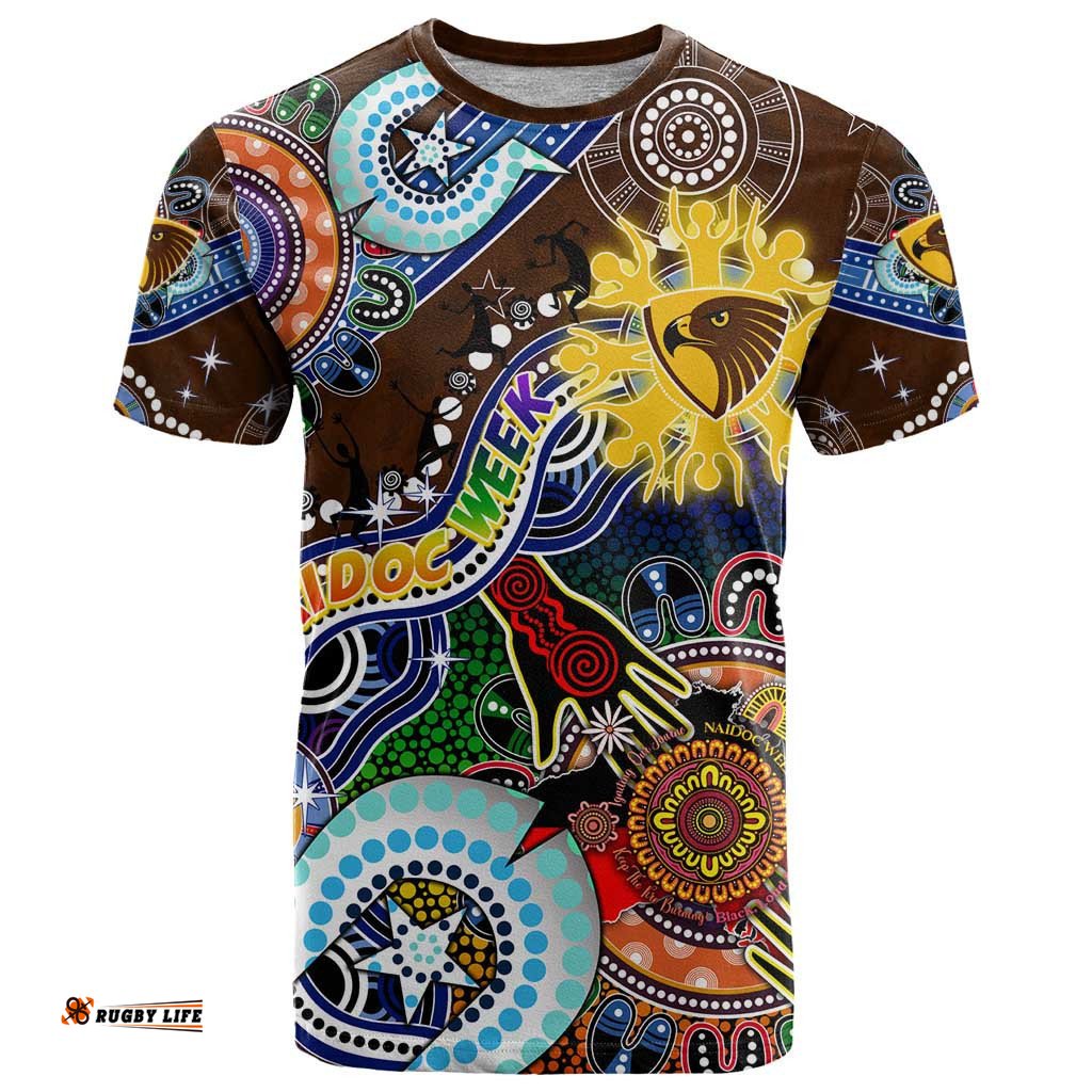 custom naidoc week 2024 hawthorn hawks t shirt australia aboriginal dot painting dt02