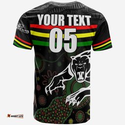 custom personalised penrith black panther t shirt aboriginal art with abstract pattern