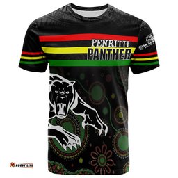 custom personalised penrith black panther t shirt aboriginal art with abstract pattern