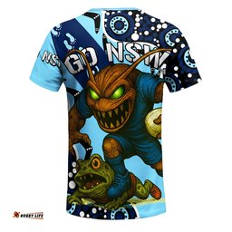 NSW Blues Rugby League Team T-Shirt Indigenous - Custom New South Wales Blues Football Cockroaches Mascot T-Shirt