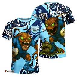 NSW Blues Rugby League Team T-Shirt Indigenous - Custom New South Wales Blues Football Cockroaches Mascot T-Shirt