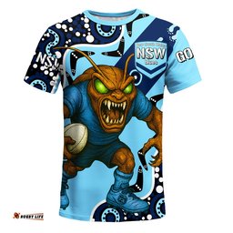 NSW Blues Rugby League Team T-Shirt Indigenous - Custom New South Wales Blues Football Cockroaches Mascot T-Shirt