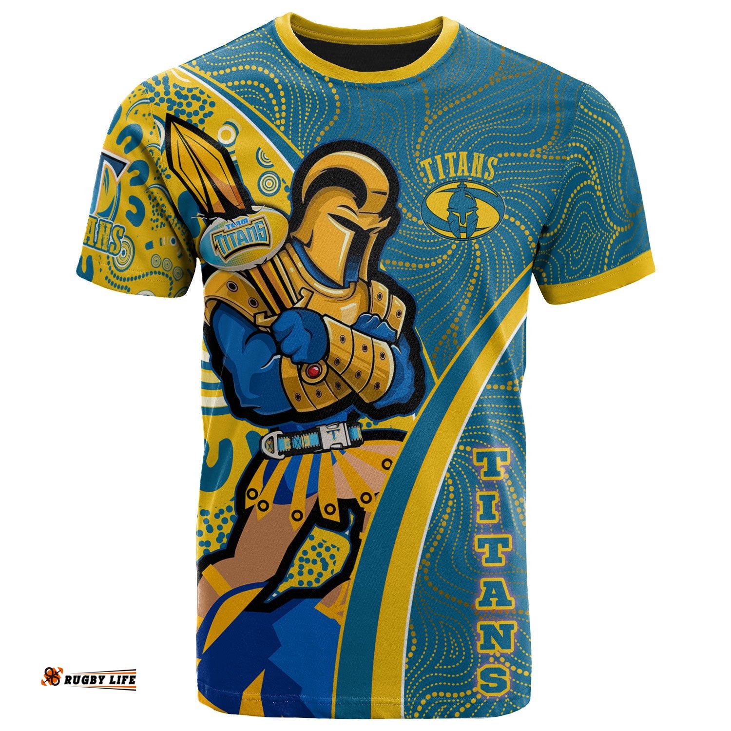titans rugby t shirt custom gold coast titans pride mascot with aboriginal culture player and number t shirt
